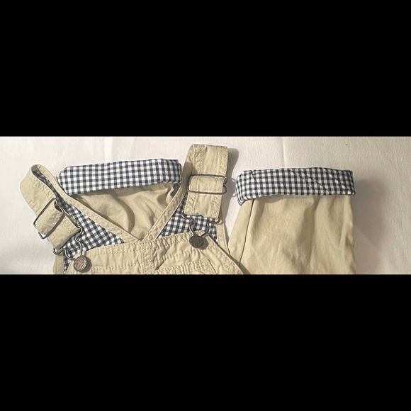 NEW Oshkosh Bgosh 3T khaki and blue plaid overalls pants Toddler - Picture 3 of 9